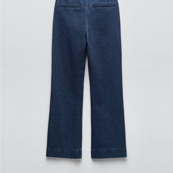 Zara NWOT Dark wash pocket button front straight leg semi cropped denim jeans - Picture 9 of 9